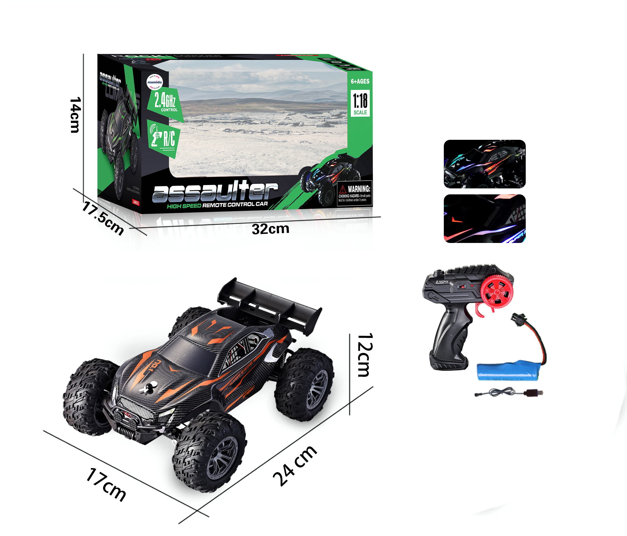 Mamido Auto na dálkové ovládání RC Terénní 1:18 s LED světly 2