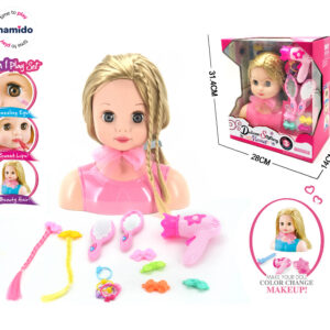 Mamido Česací hlava s doplňky a make-up růžová Blond MT1250