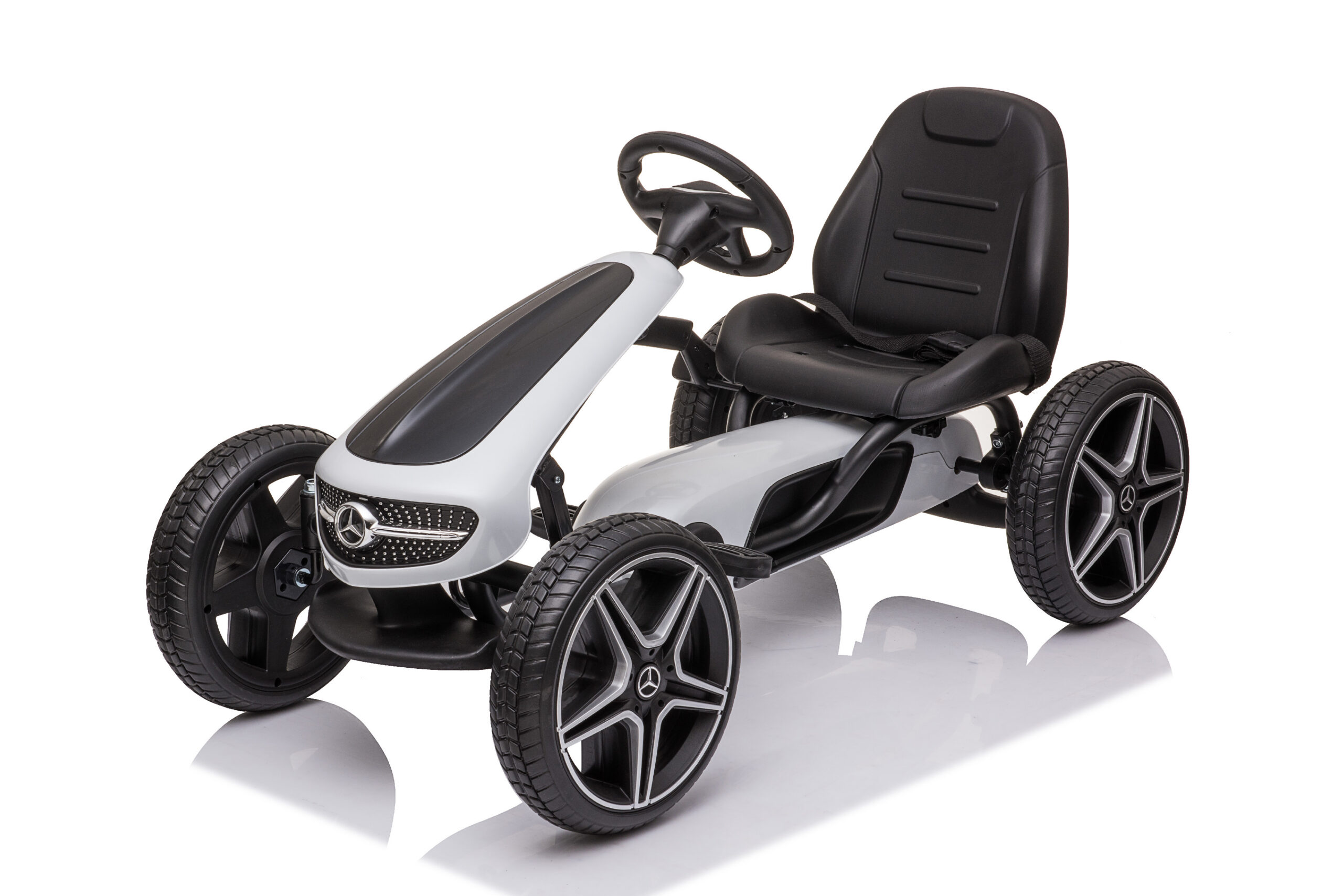 Mamido Dětská šlapací motokára Mercedes XMX610 bílá | ECO kůže | Polohovatelné sedadlo