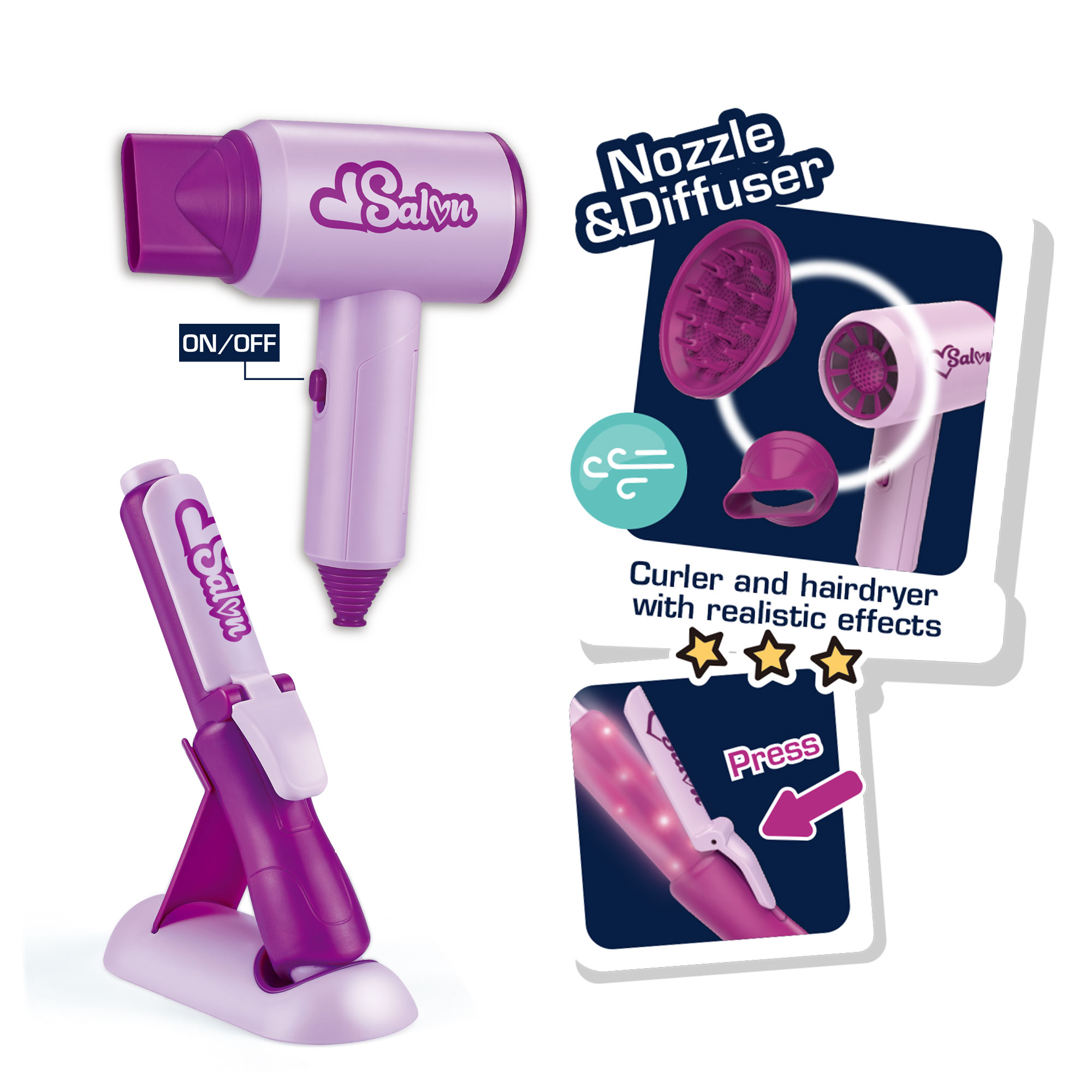 Mamido Dětský kadeřnický set s fénem a kulmou se světly Hairdresser Set MT1364 - Obrázek 2