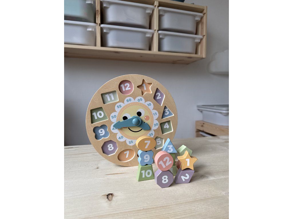 Mamido Dřevěné edukativní hodiny s puzzle Tvary Montessori - Obrázek 2