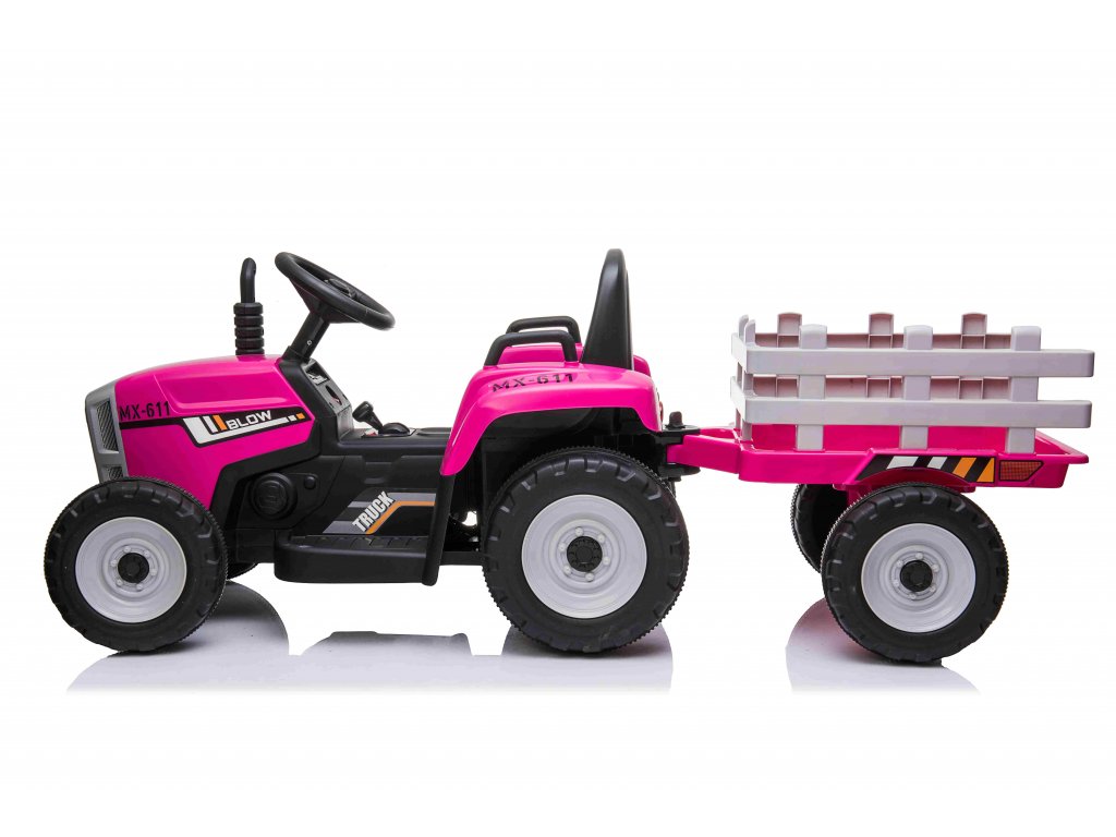 Mamido Elektrický traktor s vlečkou T2 růžový 12V7Ah EVA kola - Obrázek 2