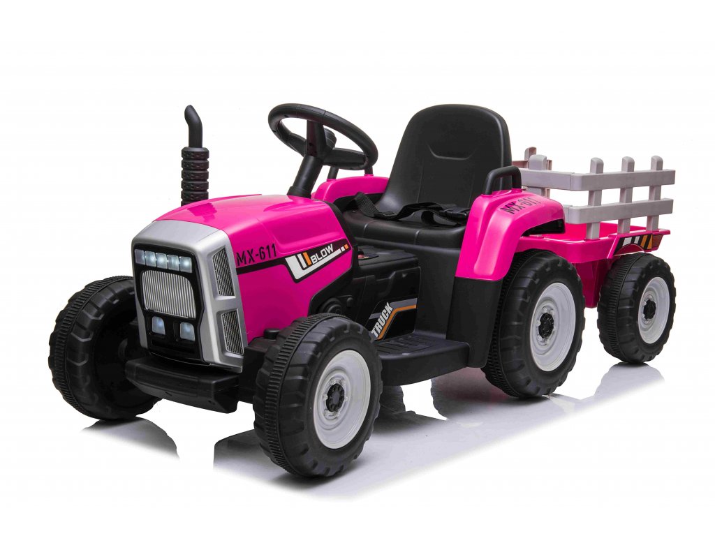 Mamido Elektrický traktor s vlečkou T2 růžový 12V7Ah EVA kola