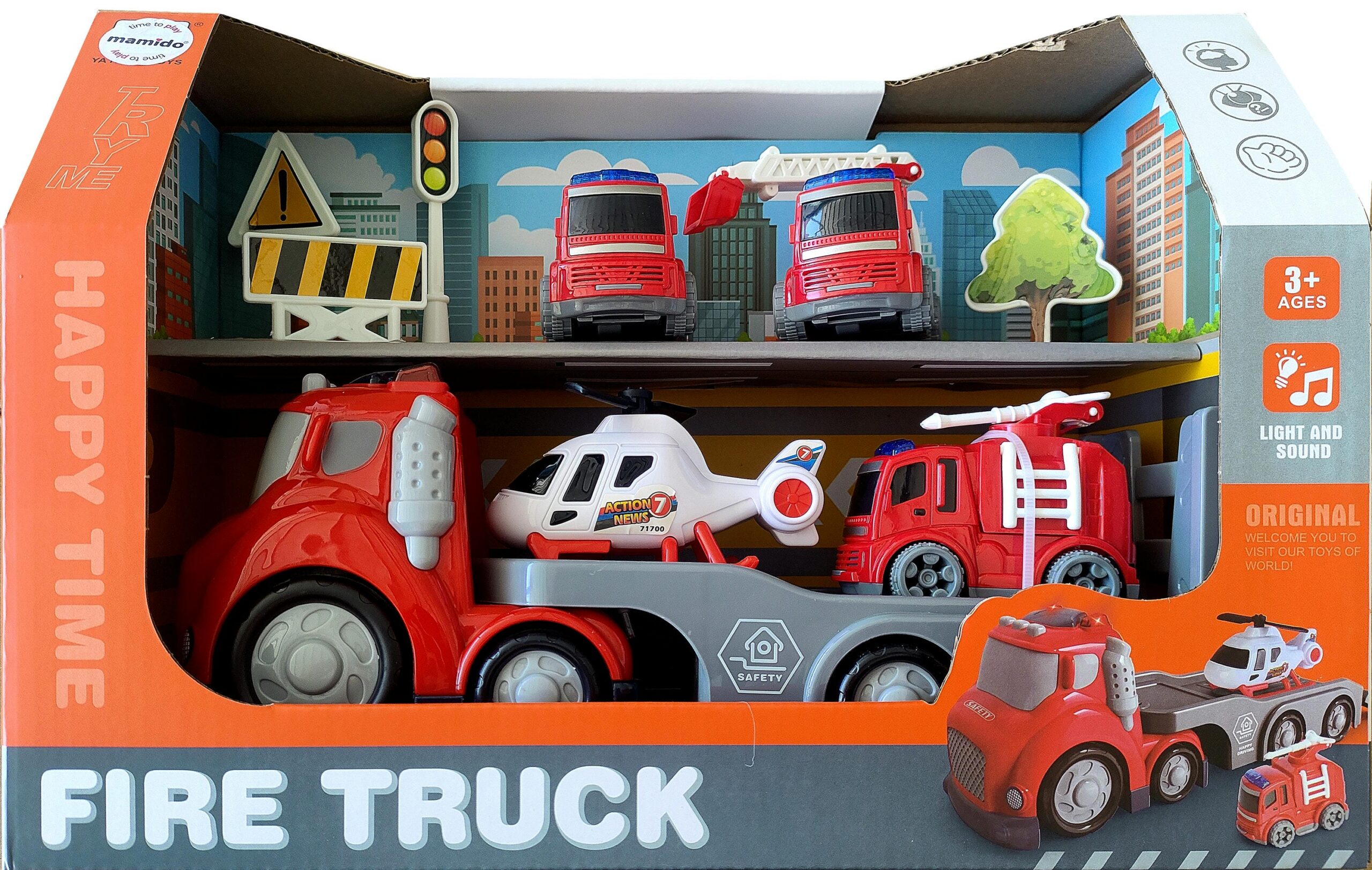 Mamido Hasičské auto s vlečkou pro nejmenší se světly a zvuky Fire Truck Transport - Obrázek 2