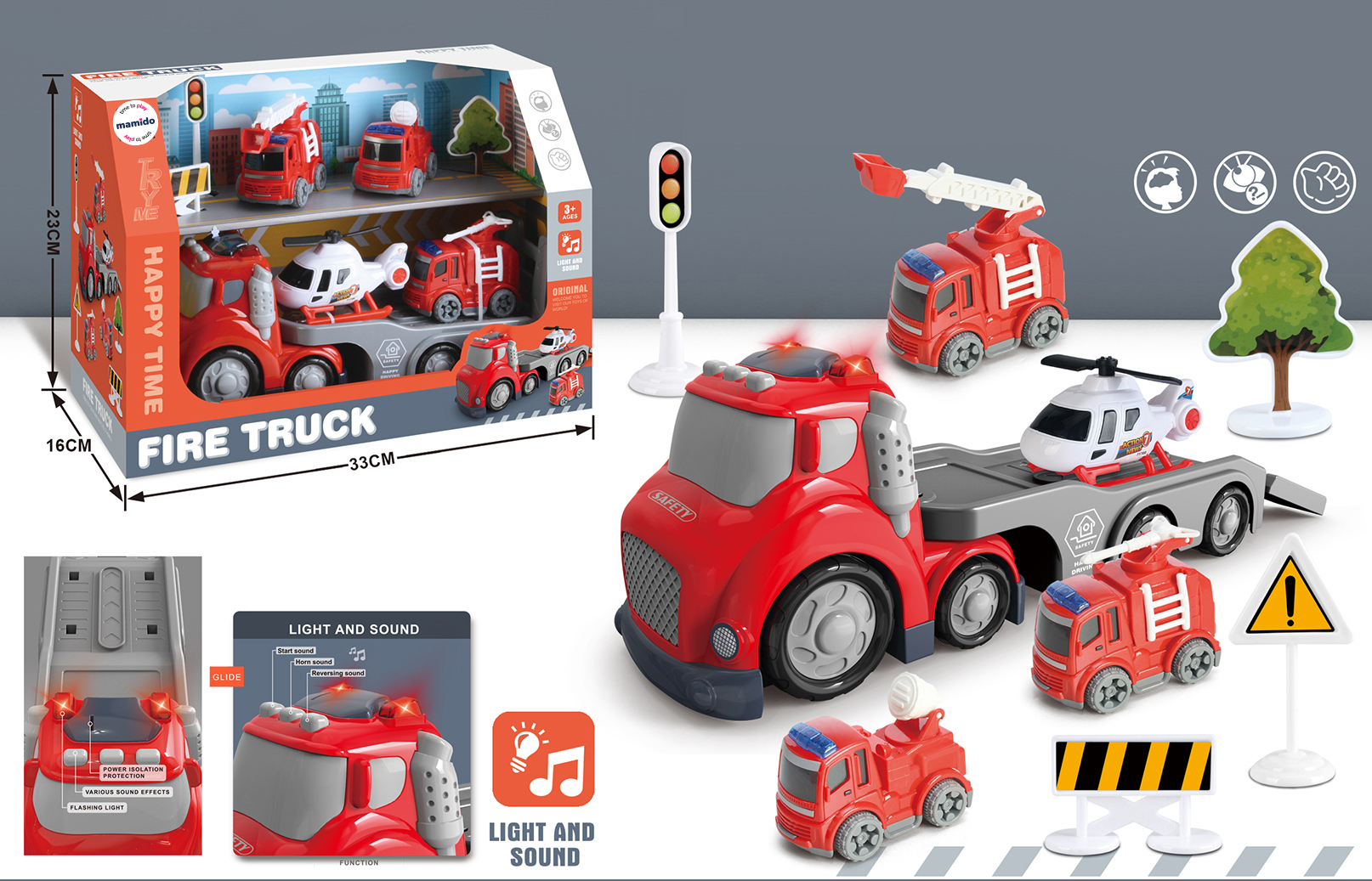 Mamido Hasičské auto s vlečkou pro nejmenší se světly a zvuky Fire Truck Transport