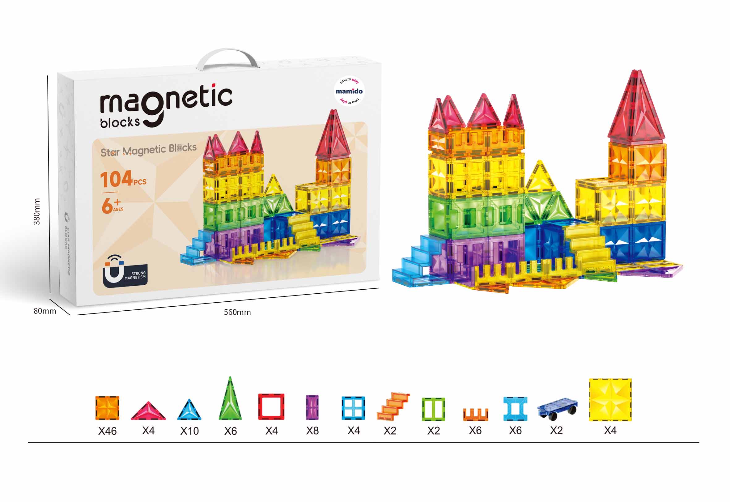 Mamido Magnetická stavebnice 104 dílů Diamond Rainbow Palace MT1500