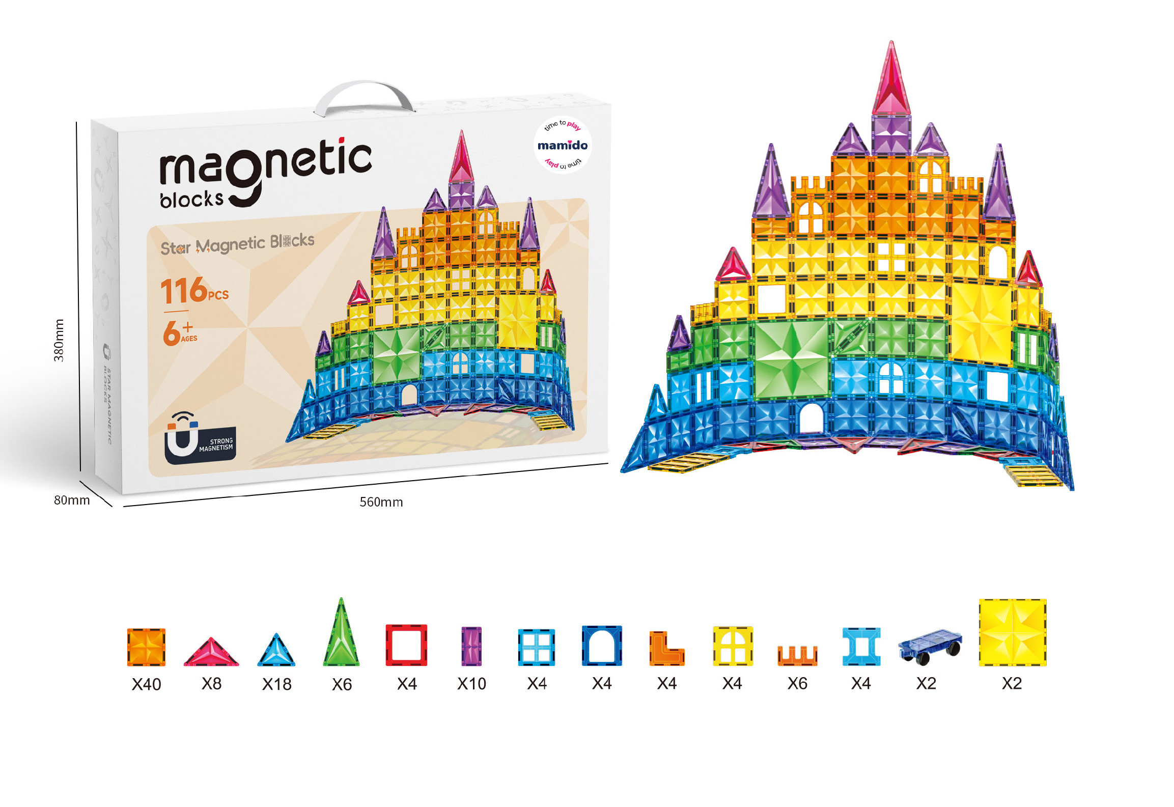 Mamido Magnetická stavebnice 116 dílů Diamond Castle MT1502