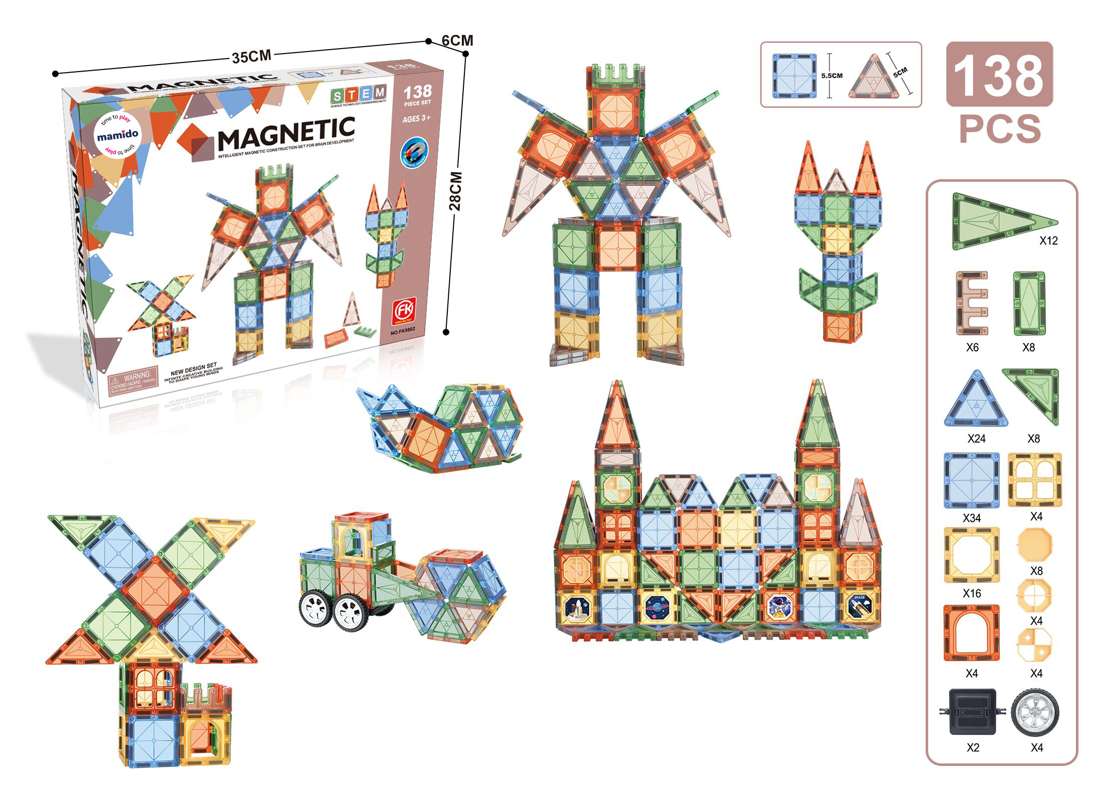 Mamido Magnetická stavebnice Magnetic transformer 138 dílů