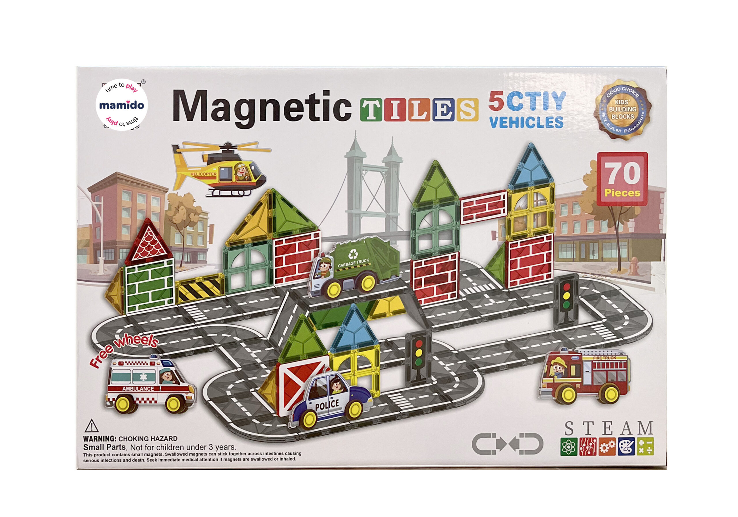 Mamido Magnetická stavebnice město 70 dílů Služební vozidla XL MT1440 - Obrázek 2