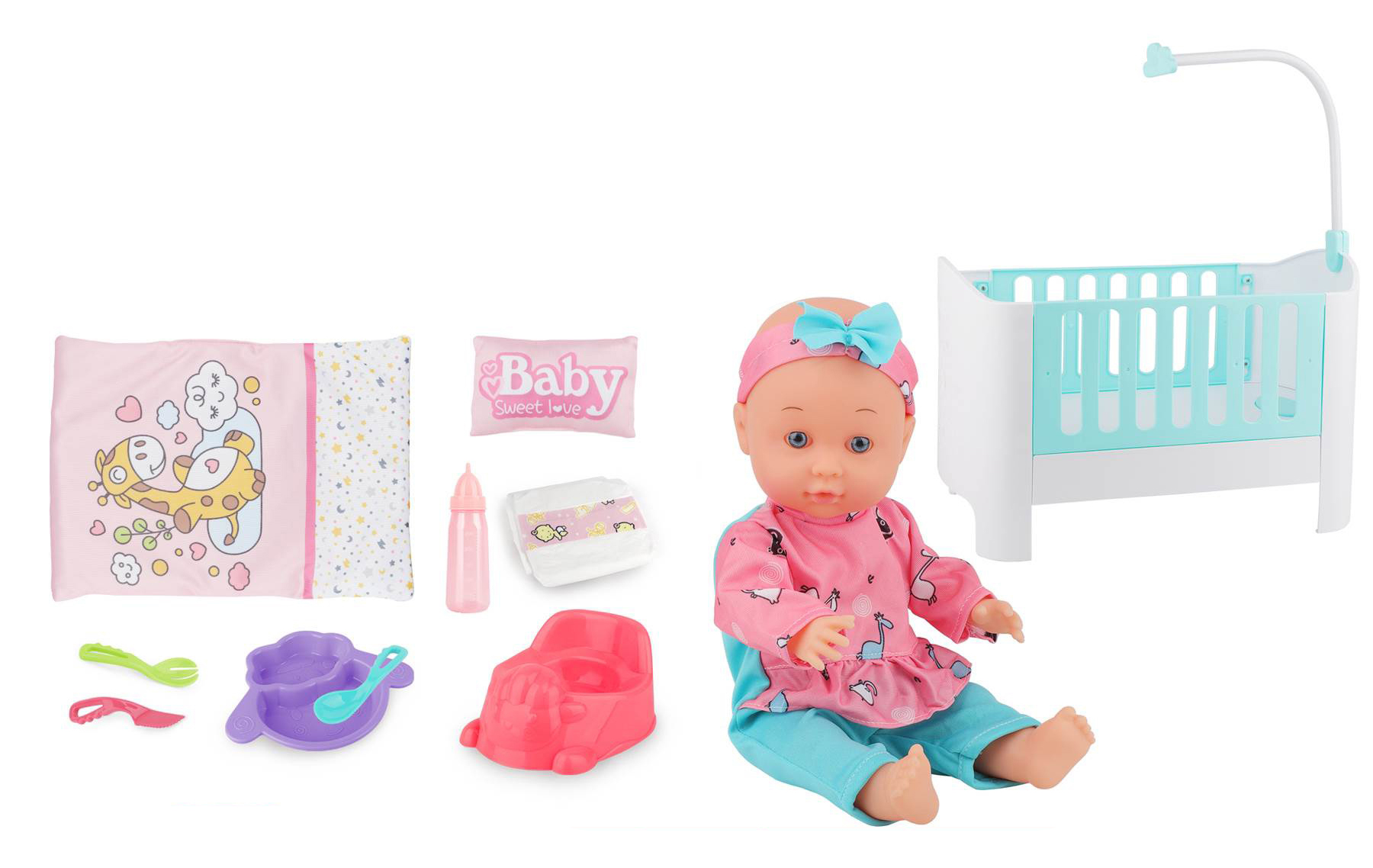 Mamido Panenka miminko s postýlkou a doplňky Baby Sweet Love MT1597 - Obrázek 2