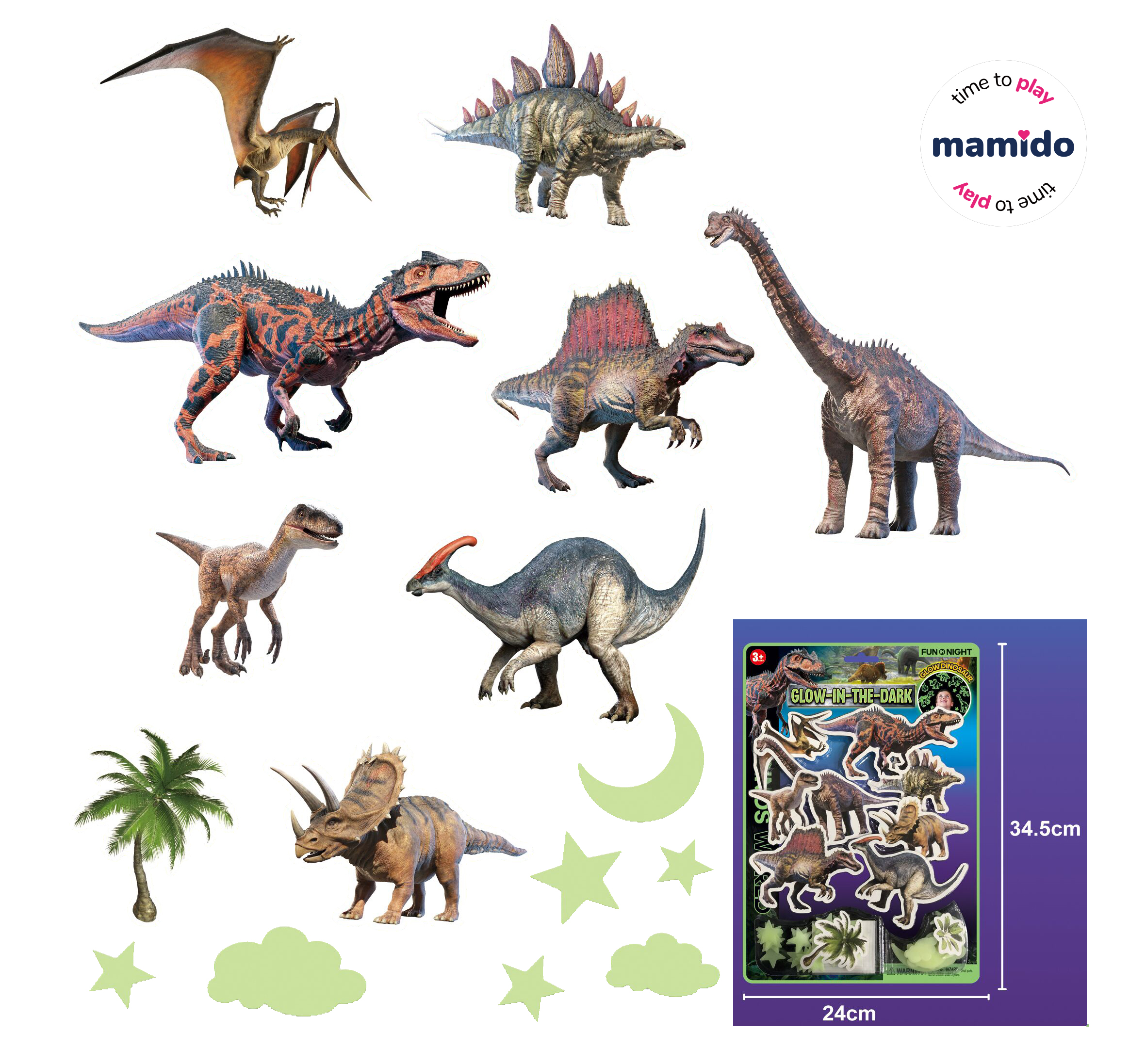 Mamido Svítící samolepky na zeď Dinosauři