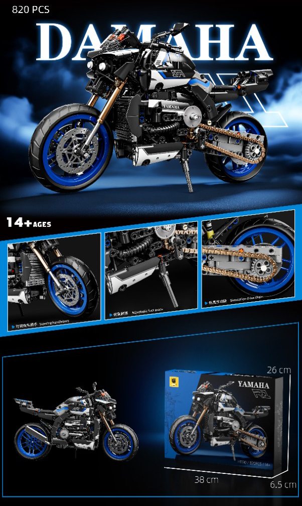 Mamido Technická stavebnice motorka Damaha 1:8 820 dílů modrá MT1614 - Obrázek 2