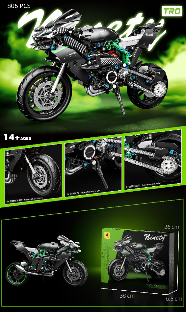 Mamido Technická stavebnice motorka Ninety 1:8 806 dílů zelená MT1613 - Obrázek 2