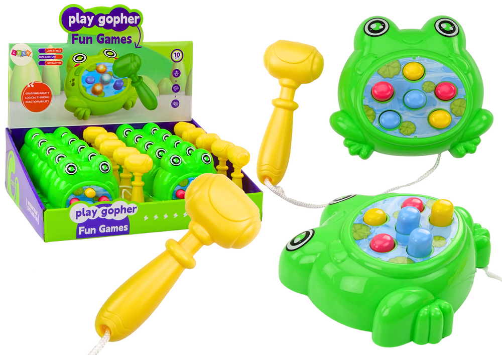 Mini hra Whack-A-Mole žabka s kladívkem na provázku zelená