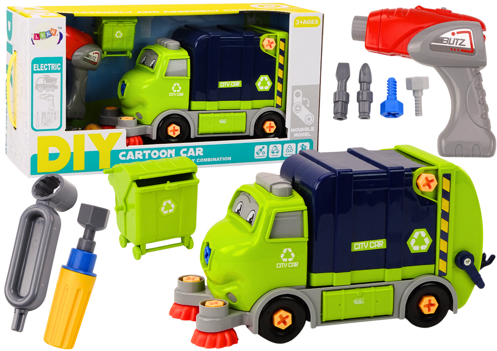 Montážní popelářský vůz DIY pro nejmenší zelený