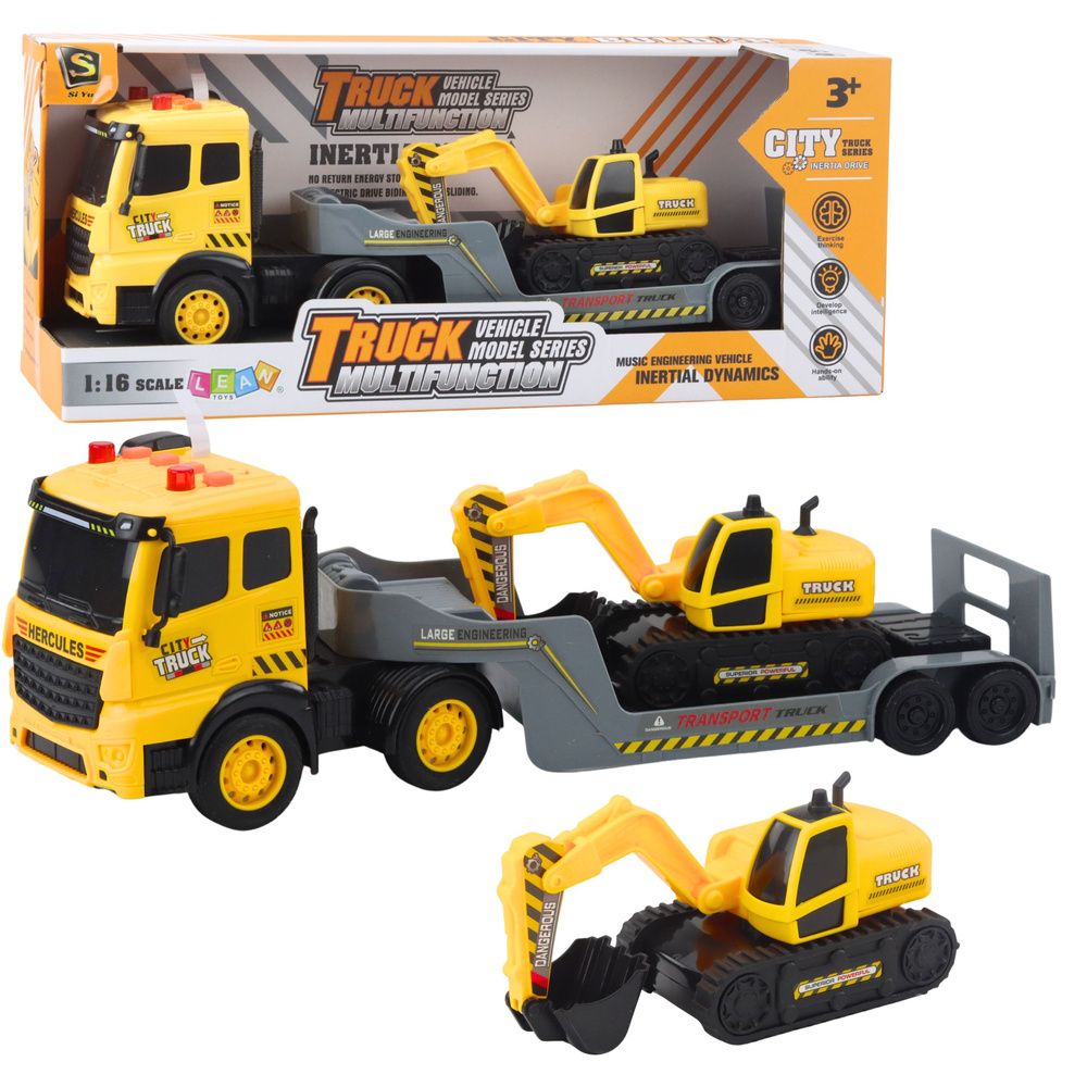 Nákladní vůz s bagrem Caterpillar otočný o 360° 1:16 žlutý