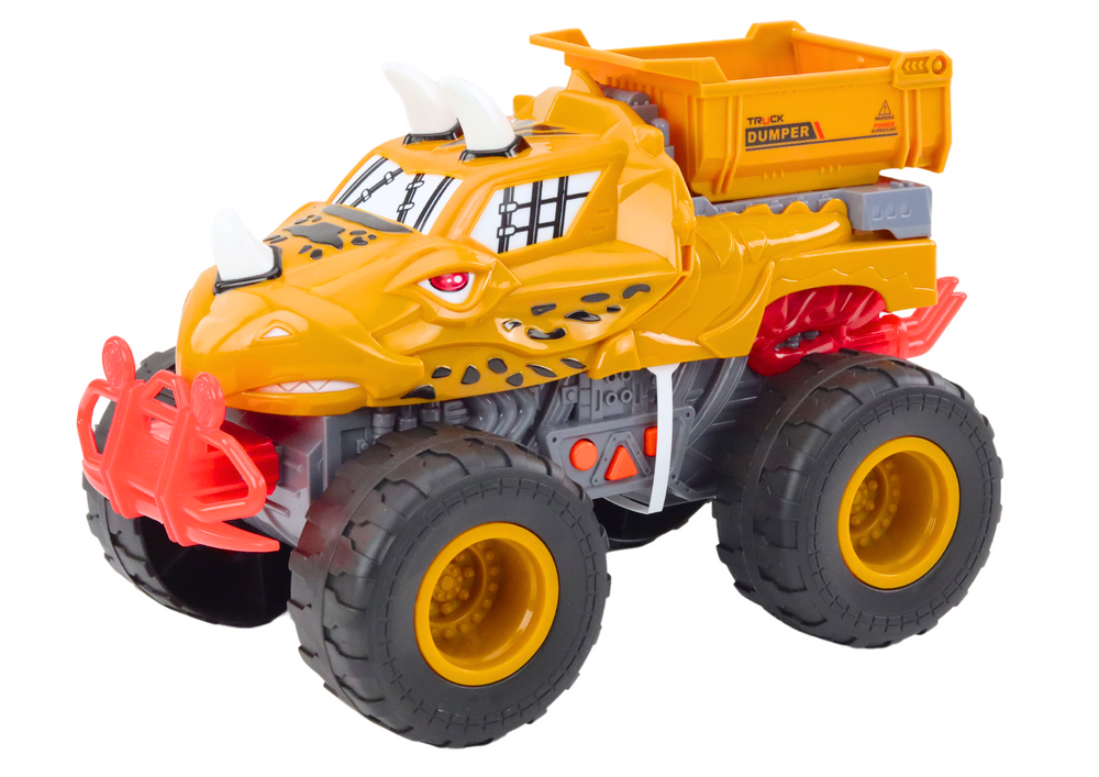 Oranžové terénní auto dinosaur s třecím pohonem sklápěč - Obrázek 2