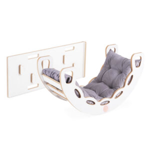 PLUSH NEST PLUSH NEST Dřevěné houpátko Mini 4v1 se stěnou na lezení a skluzavkou + polštář (sametově šedý)