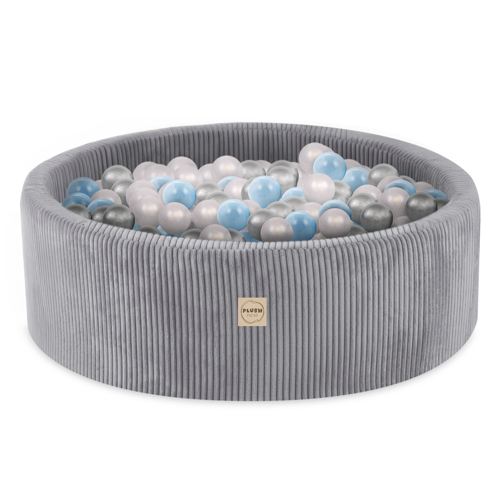 PLUSH NEST PLUSH NEST Hrací sestava s bazénem (3 prvky + bazén Ø 90 × 30 cm) s 200 míčky šedá - Obrázek 2
