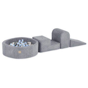 PLUSH NEST PLUSH NEST Hrací sestava s bazénem (3 prvky + bazén Ø 90 × 30 cm) s 200 míčky šedá