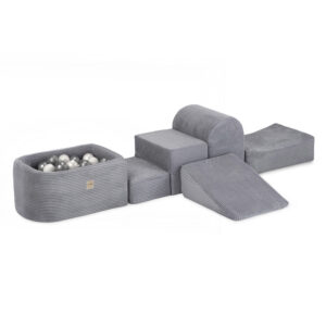 PLUSH NEST PLUSH NEST Mini hřiště s bazénem a 100 míčky šedý prémiový manšestr