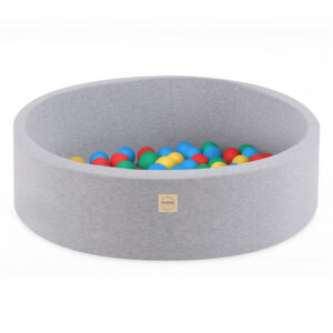 PLUSH NEST PLUSH NEST Suchý bazén kulatý světle šedý bavlněný Ø 90 × 30 cm s 200 míčky
