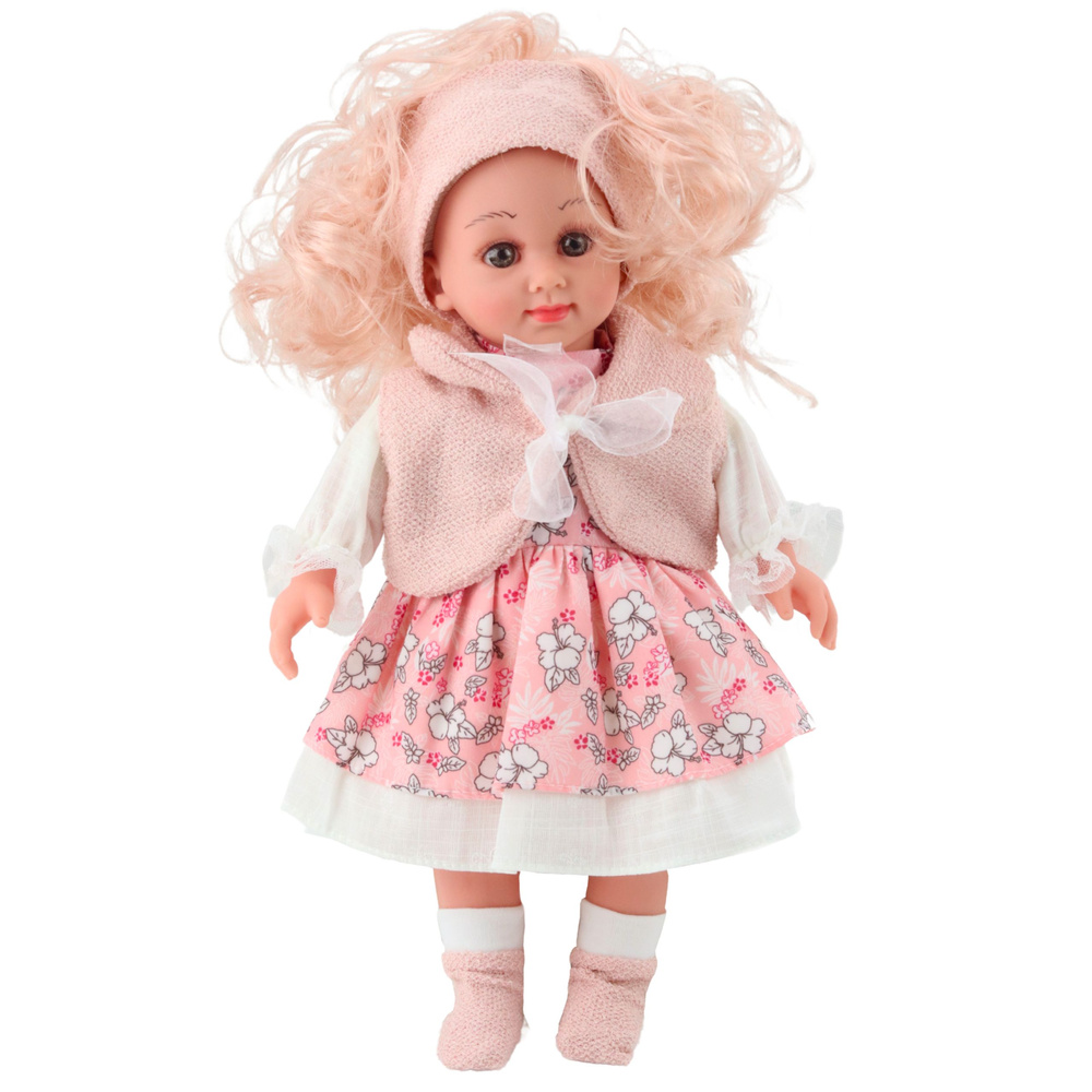 Panenka Sweet Angel v růžových šatech s květinovým vzorem a čelenkou 36 cm - Obrázek 2