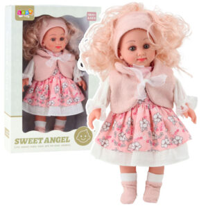 Panenka Sweet Angel v růžových šatech s květinovým vzorem a čelenkou 36 cm
