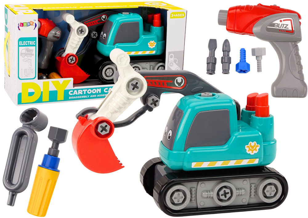 Pásový bagr kreslený ke šroubování DIY tyrkysový