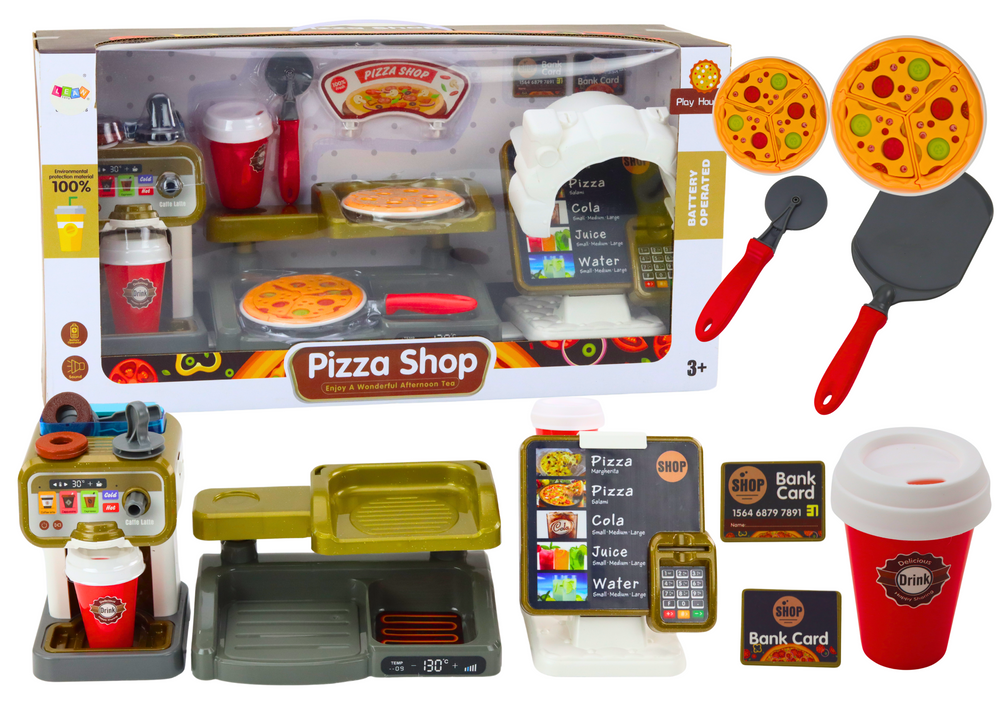 Pizza shop s pokladnou a kávovarem pro děti