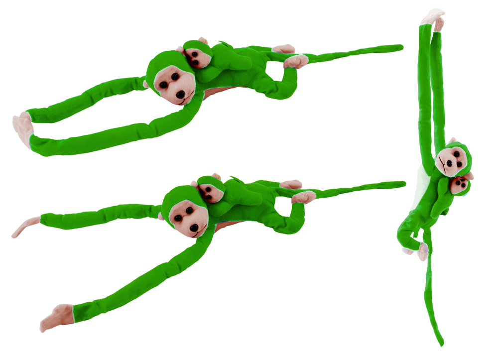 Plyšová opička s mláďátkem 70 cm zelená - Obrázek 2
