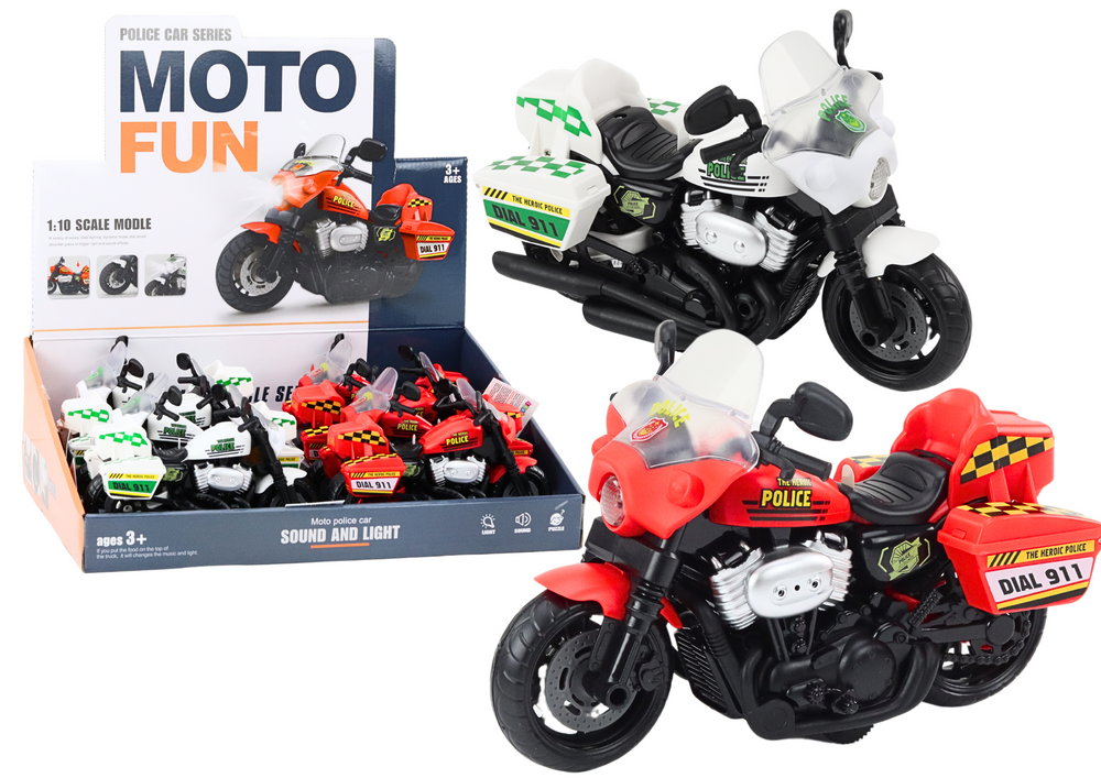 Policejní motocykl 1:10 světla a zvuky bílý červený