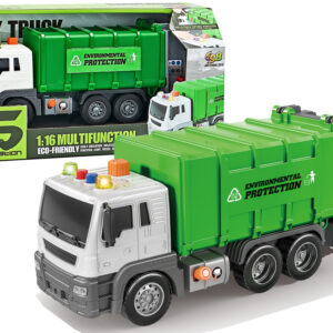 Popelářské auto s třecím pohonem a zvukovými efekty 1:16 zelené