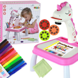 Projektor na kreslení Jednorožec s pastelkami a vložkami růžový