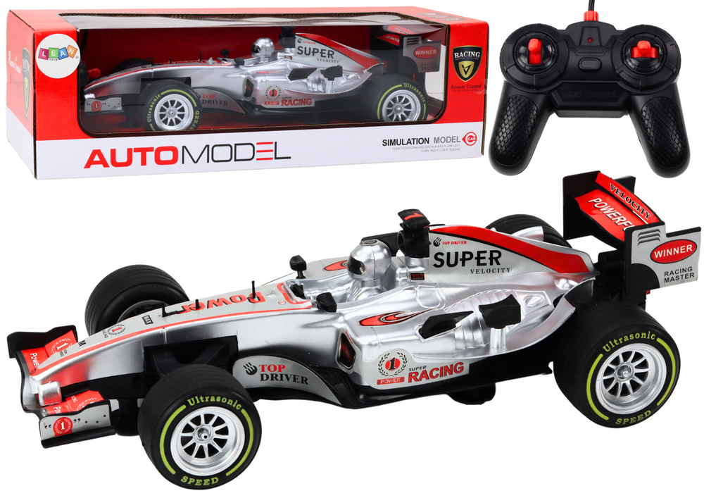 RC závodní auto 1:12 stříbrné se světly a zvuky