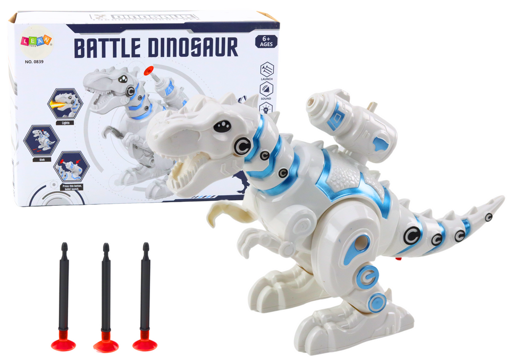 Robot dinosaurus s vystřelovačem šipek se světly a zvuky bílý - Obrázek 2