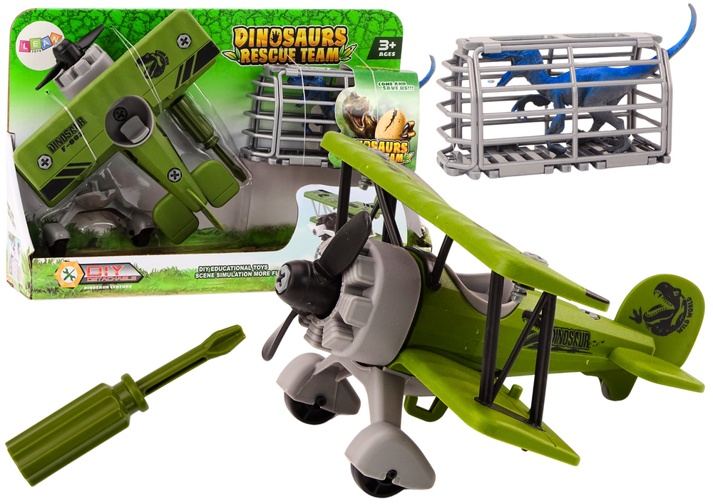 Rozebíratelné zelené letadlo pro transport dinosaurů s klecí