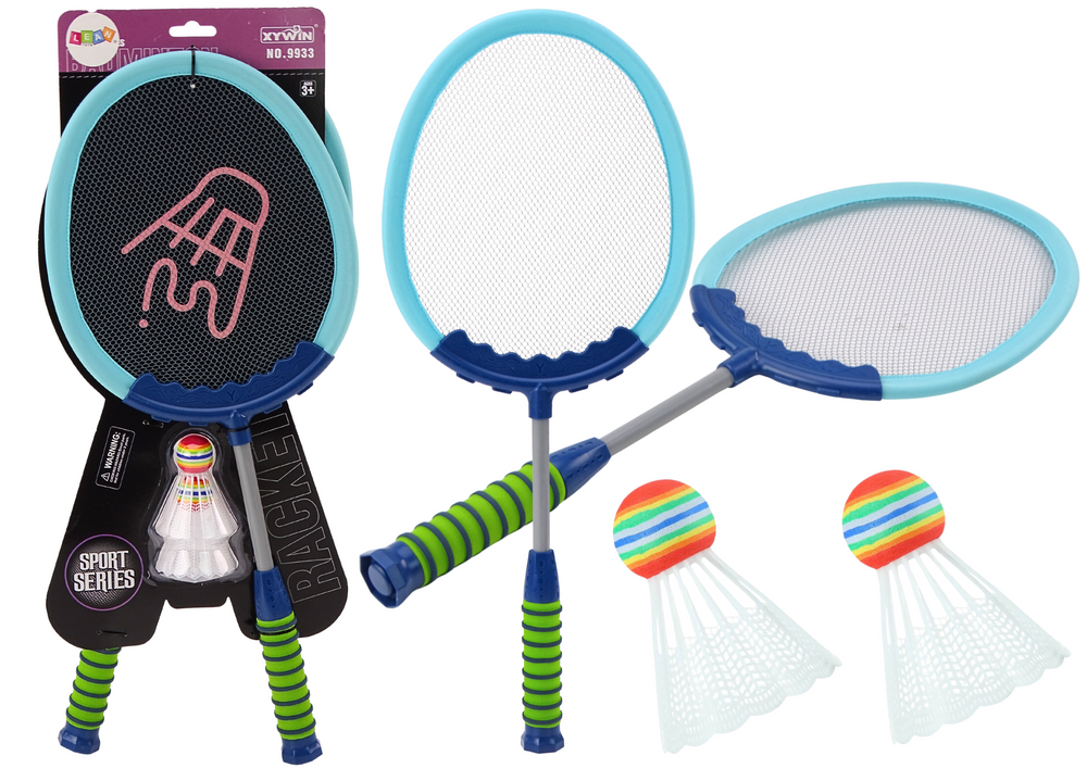 Sada badmintonových raket s míčky modré