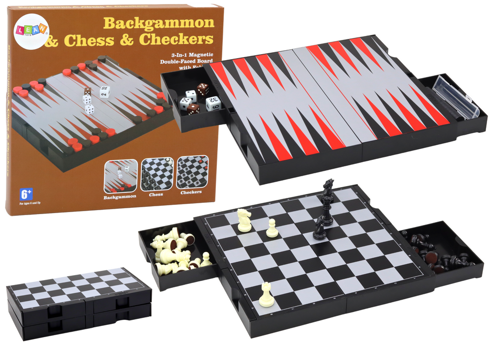 Sada her 3v1 Magnetická deska Šachy Dáma Backgammon