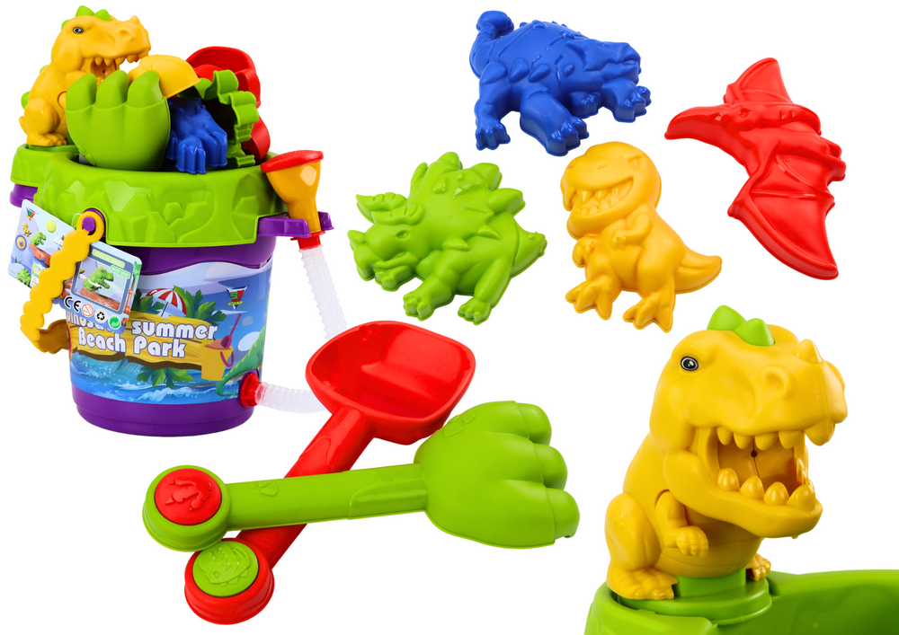 Sada na písek kyblík se sprchou konvička a formičky dinosauři set