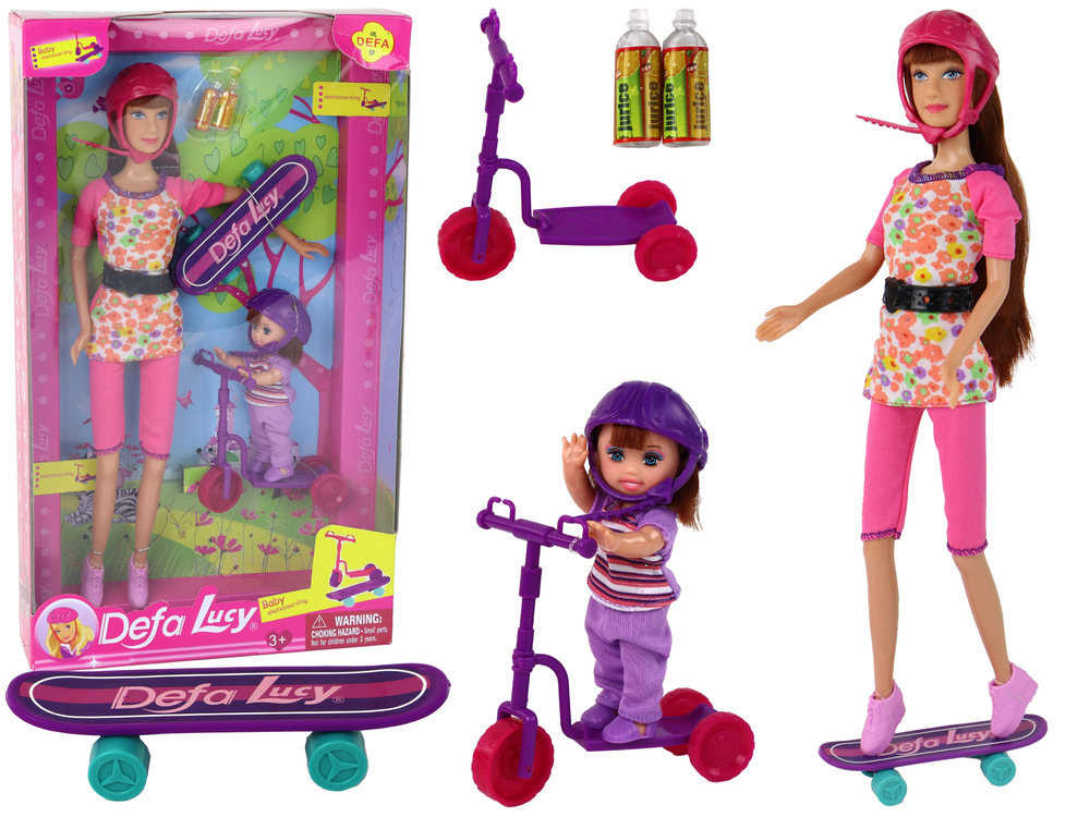 Sada panenek Lucy se skateboardem růžová
