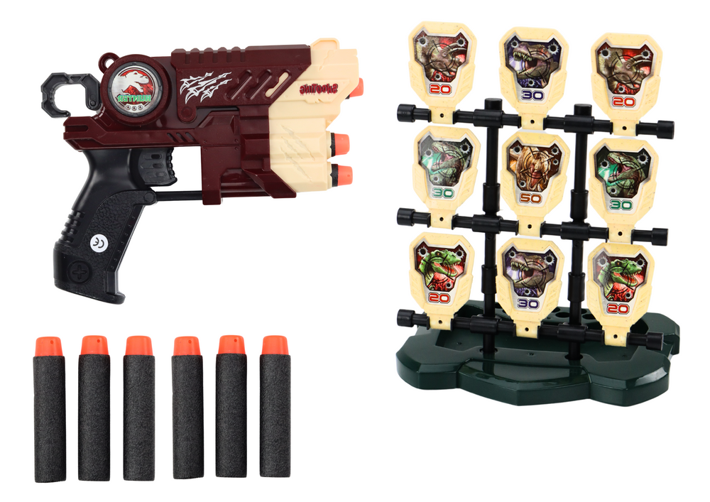 Set pistole s terčem a pěnovými šipkami Dinosauři hnědý - Obrázek 2