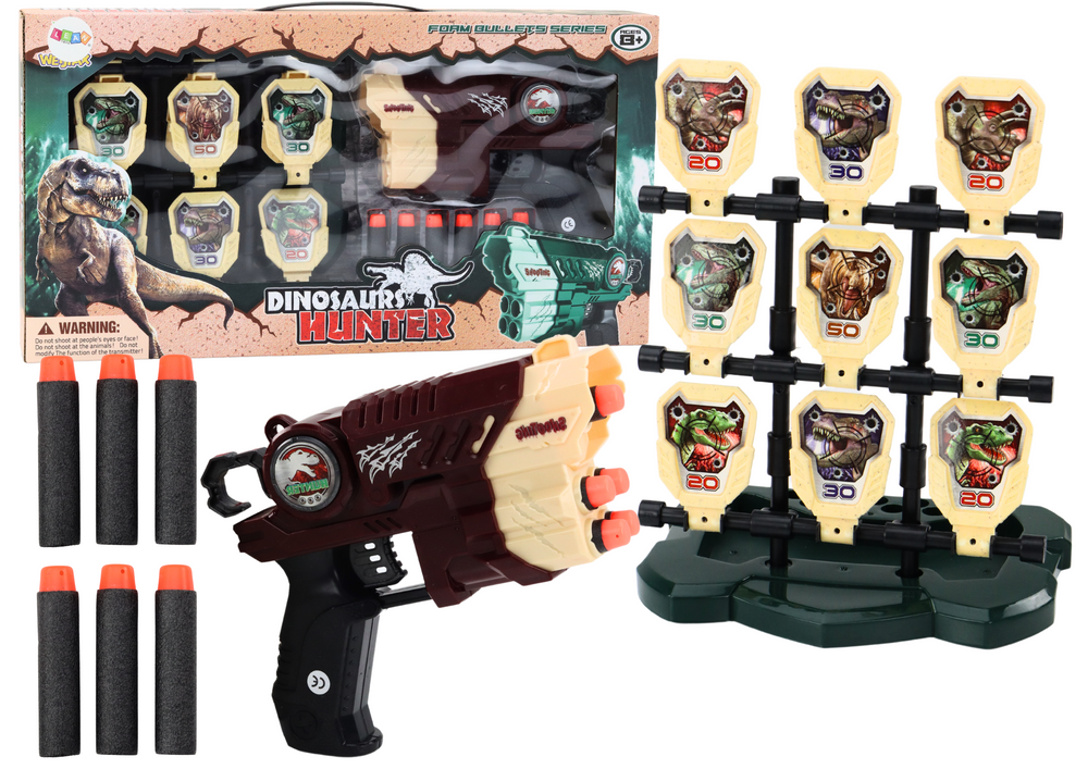 Set pistole s terčem a pěnovými šipkami Dinosauři hnědý