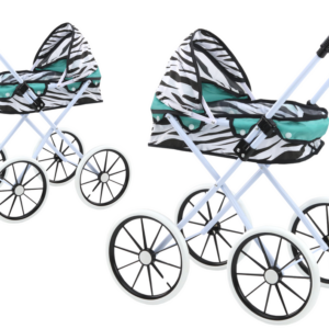 Skládací kočárek pro panenky s velkými koly Zebra tyrkysový