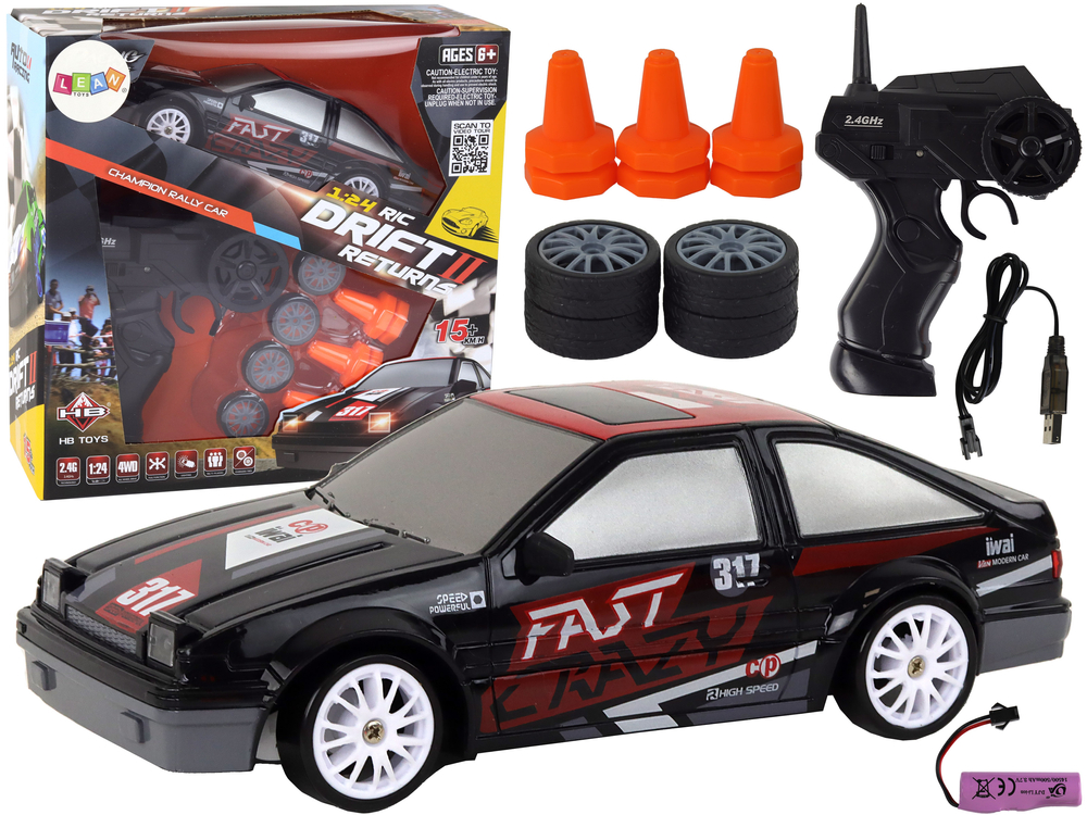 Sportovní autíčko na dálkové ovládání R/C 1:24 s vyměnitelnými koly černé