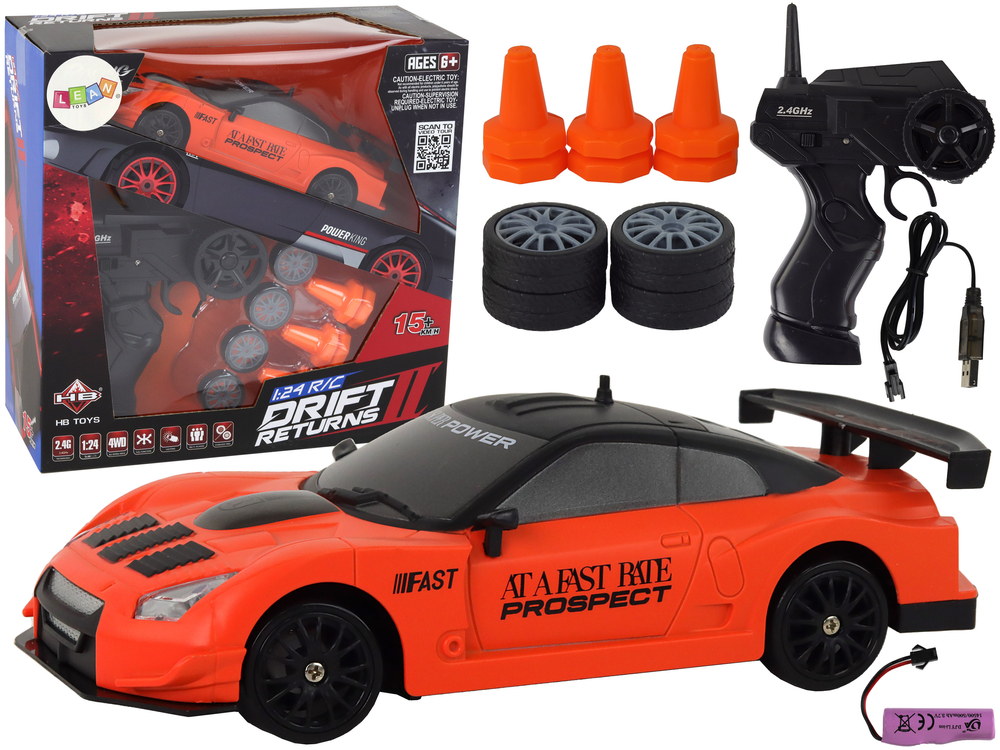 Sportovní autíčko na dálkové ovládání R/C 1:24 s vyměnitelnými koly oranžové