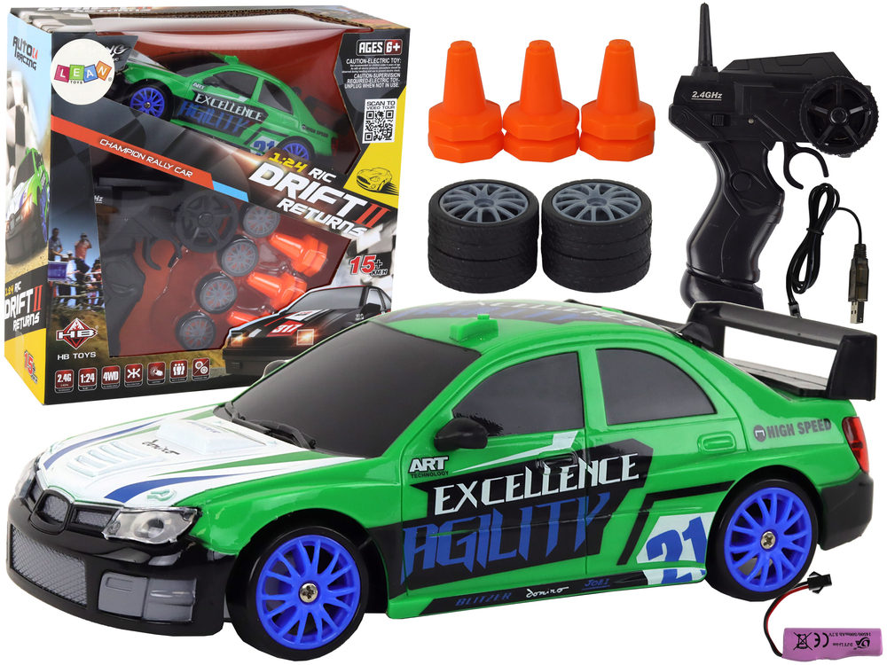 Sportovní autíčko na dálkové ovládání R/C 1:24 s vyměnitelnými koly zelené