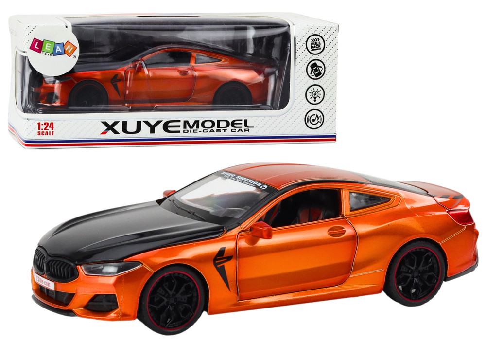 Sportovní kovové auto s třecím pohonem a otevíracími prvky 1:24 oranžové