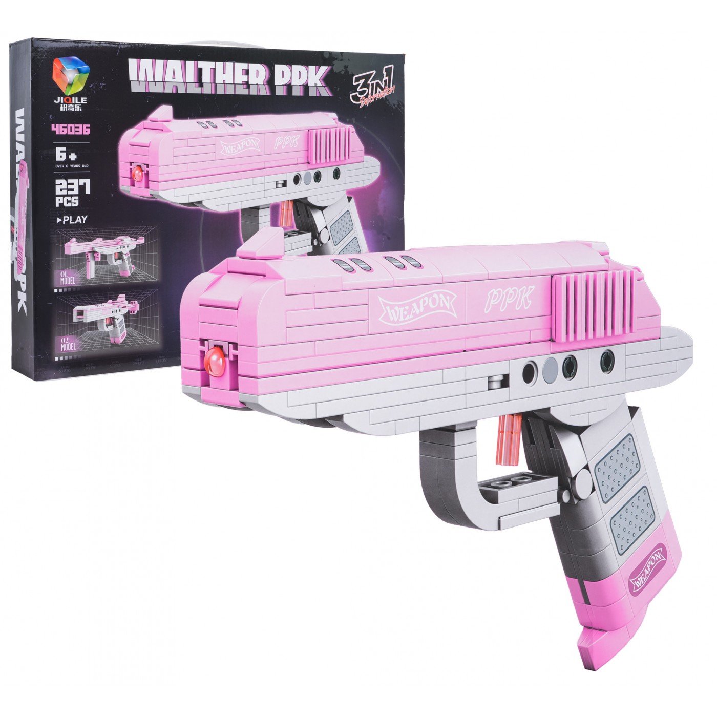 Stavebnice pistole Walther PPK 237 dílků 3v1 růžová