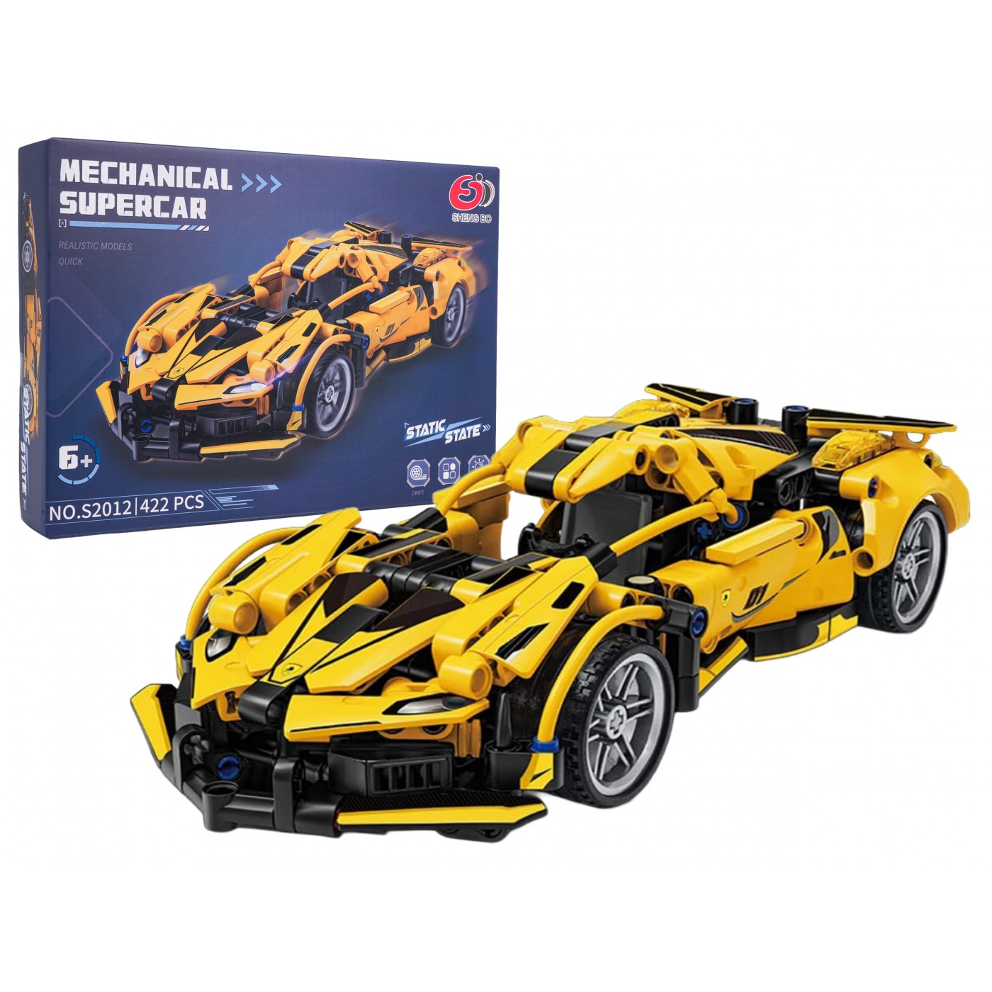 Stavebnice sportovní auto 422 dílků žluté